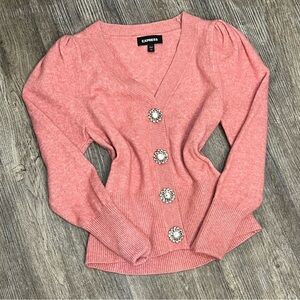 Express Pink Knit Cardigan with Crystal Buttons